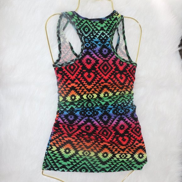 No Boundaries Neon Aztec Print Racerback Tank Top - Picture 2 of 5